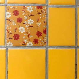 Orange Autumn Boho Vintages Blumenmuster Fliese
