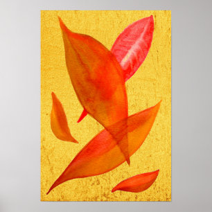 Orange Autumn Herbstlaub Aquarellbild Poster