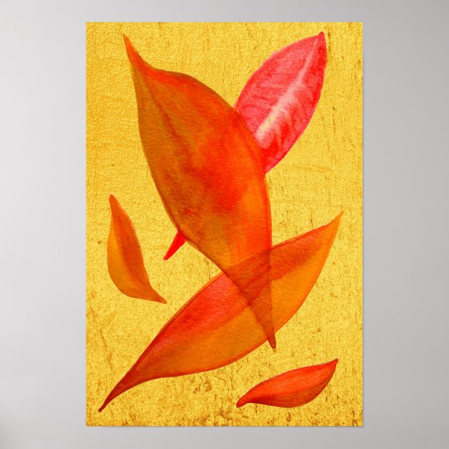 Orange Autumn Herbstlaub Aquarellbild Poster (Vorne)