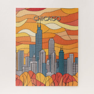 Orange Autumn in Chicago Travel Puzzle