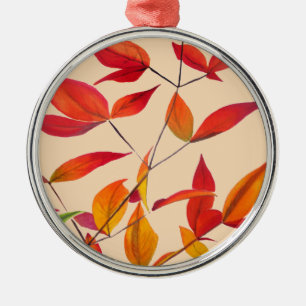 Orange Autumn leaves original watercolour art Silbernes Ornament