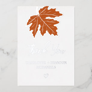 Orange Autumn Maple Leaf Wedding Danke Silver Folieneinladung