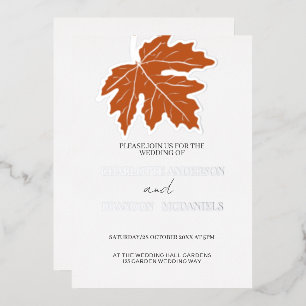 Orange Autumn Maple Leaf Wedding Silver Folieneinladung
