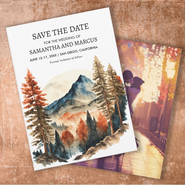 Orange Autumn Mountain Wedding Foto Rett Date Save The Date (Autumn mountain wedding photo Save the Date photo card)