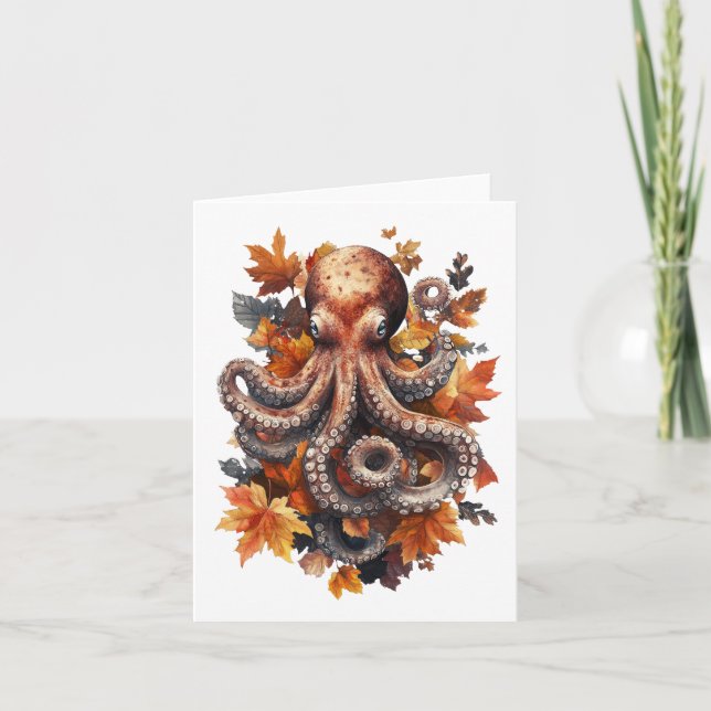 Orange Autumn Octopus Greetings Card Dankeskarte (Vorderseite)
