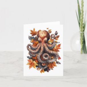 Orange Autumn Octopus Greetings Card Dankeskarte