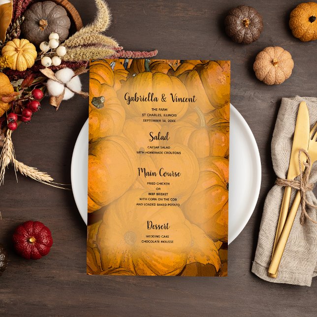 Orange Autumn Pumpkins Wedding Menu (Von Creator hochgeladen)