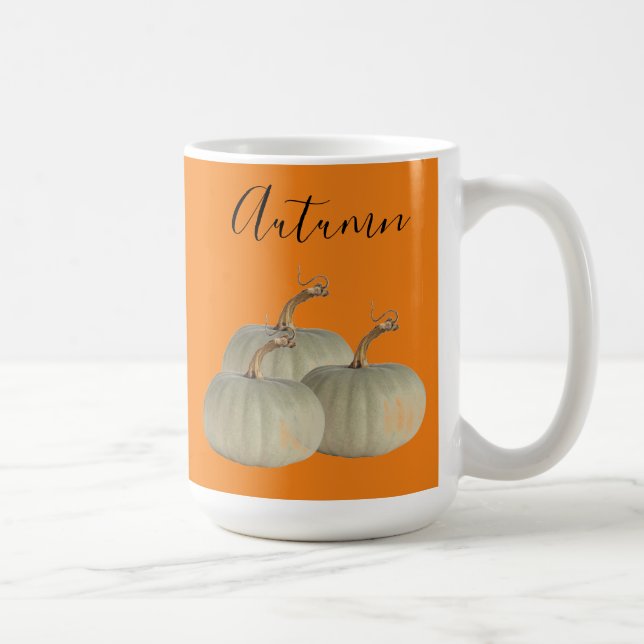 Orange Autumn White Pumpkins Erntedank Kaffeetasse (Rechts)