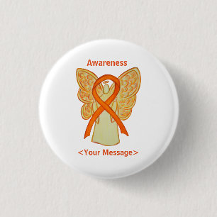 Orange Awareness Ribbon Angel Custom Button