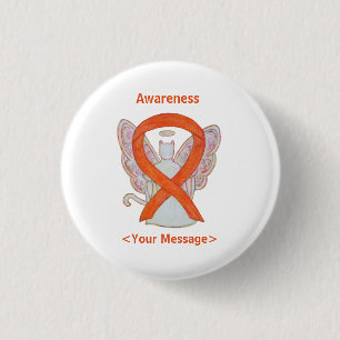 Orange Awareness Ribbon Cat Angel Custom Button