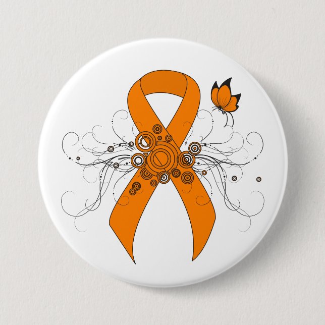 Orange Awareness Ribbon mit Butterfly Button (Vorderseite)