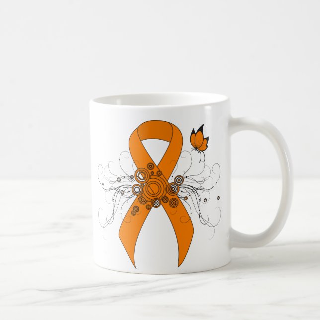 Orange Awareness Ribbon mit Butterfly Kaffeetasse (Rechts)