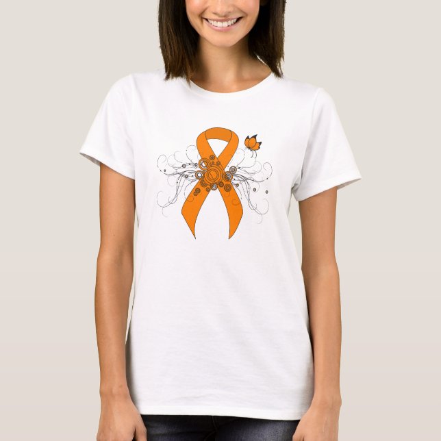 Orange Awareness Ribbon mit Butterfly T-Shirt (Vorderseite)