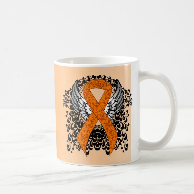 Orange Awareness Ribbon mit Flügeln Kaffeetasse (Rechts)