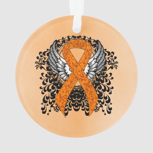 Orange Awareness Ribbon mit Flügeln Ornament (Rückseite)