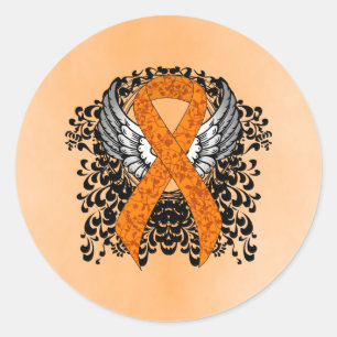 Orange Awareness Ribbon mit Flügeln Runder Aufkleber