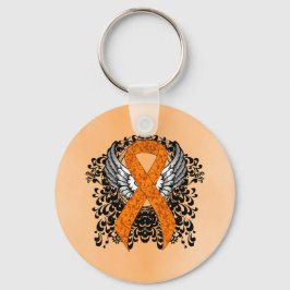 Orange Awareness Ribbon mit Flügeln Schlüsselanhänger