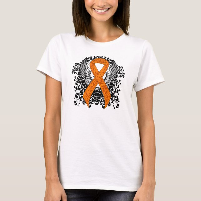 Orange Awareness Ribbon mit Flügeln T-Shirt (Vorderseite)