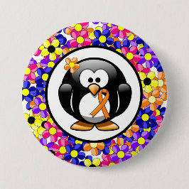 Orange Awareness Ribbon Penguin Button
