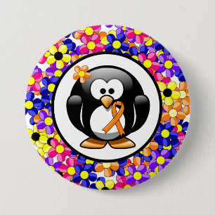 Orange Awareness Ribbon Penguin Button