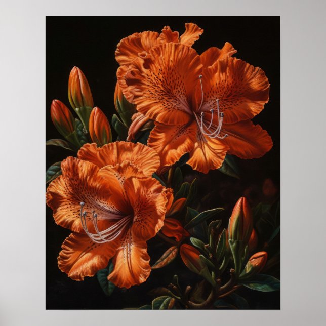 Orange Azalea Blume Art Print Poster (Vorne)