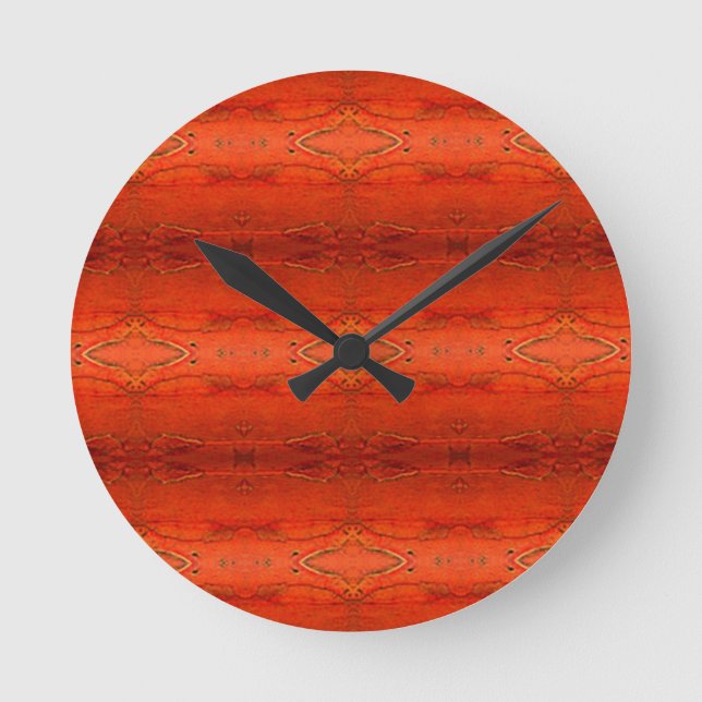 Orange aztekisches Muster Runde Wanduhr (Vorderseite)