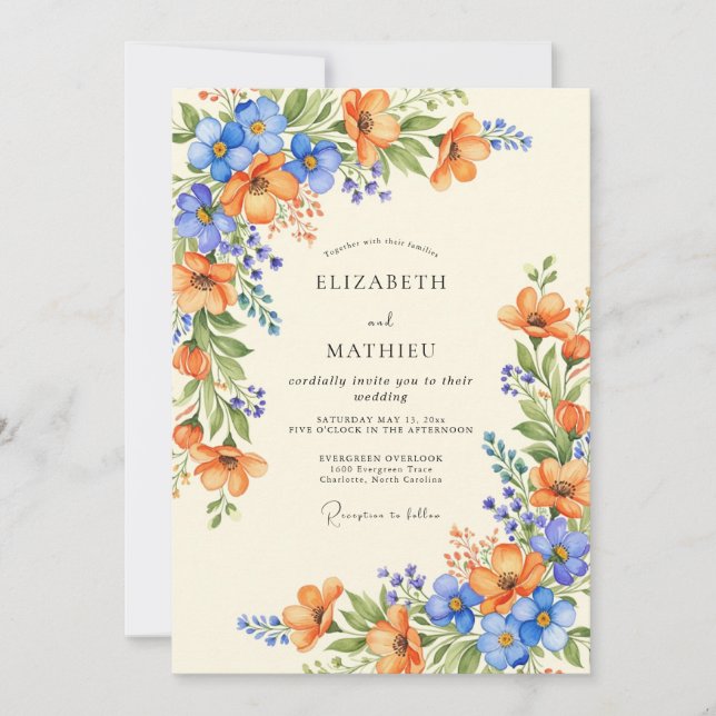 Orange Azure Bountiful Summer Wedding Einladung (Vorderseite)