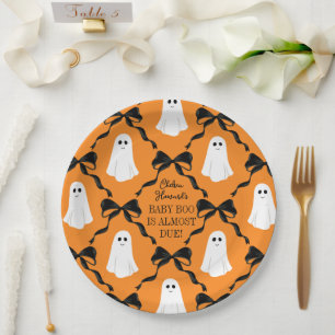 Orange Baby Boo Almost Due Ghosts and Black Bows Pappteller