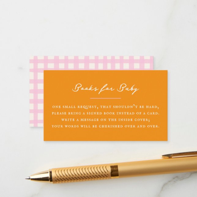Orange Baby Book Request Begleitkarte (Vorderseite/Rückseite Beispiel)