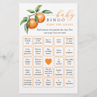 Orange Baby Shower Finde den Gast Bingo Game