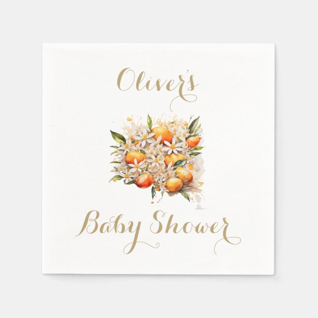 Orange Baby Shower Gender Neutral Citrus Serviette (Vorderseite)
