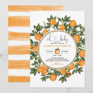 Orange Baby Shower Summer Citrus Boho Greenery Einladung