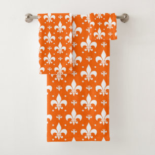 Orange Background Fleur-de-lis Muster Design Badhandtuch Set