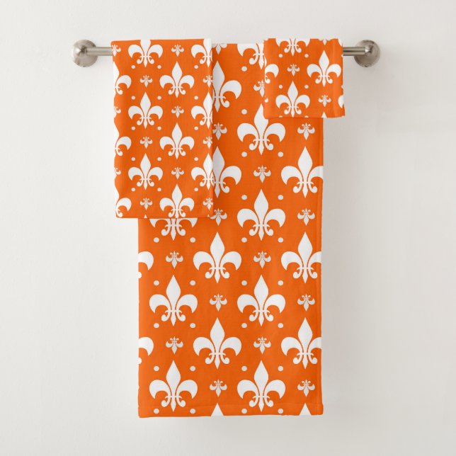 Orange Background Fleur-de-lis Muster Design Badhandtuch Set (Insitu)