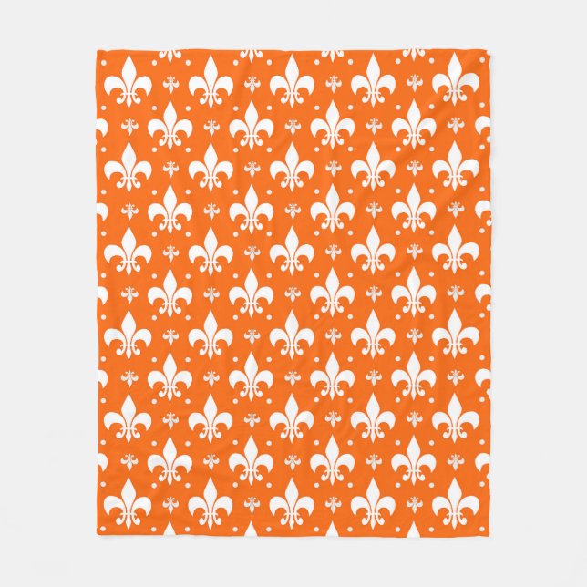 Orange Background Fleur-de-lis Muster Design Fleecedecke (Vorderseite)