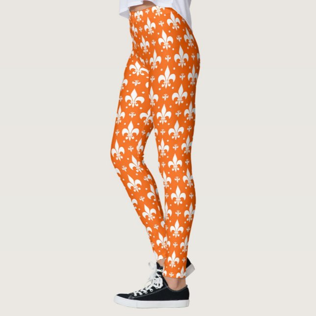 Orange Background Fleur-de-lis Muster Design Leggings (Von Creator hochgeladen)