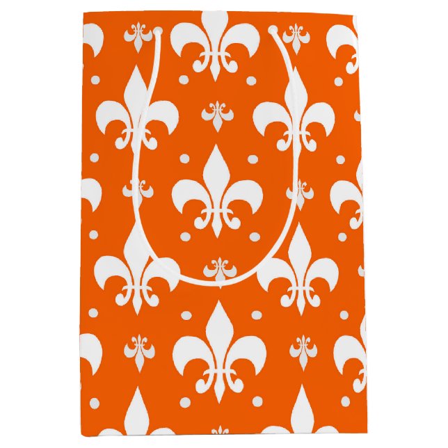 Orange Background Fleur-de-lis Muster Design Mittlere Geschenktüte (Vorderseite)