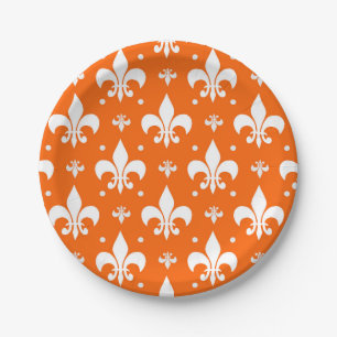 Orange Background Fleur-de-lis Muster Design Pappteller