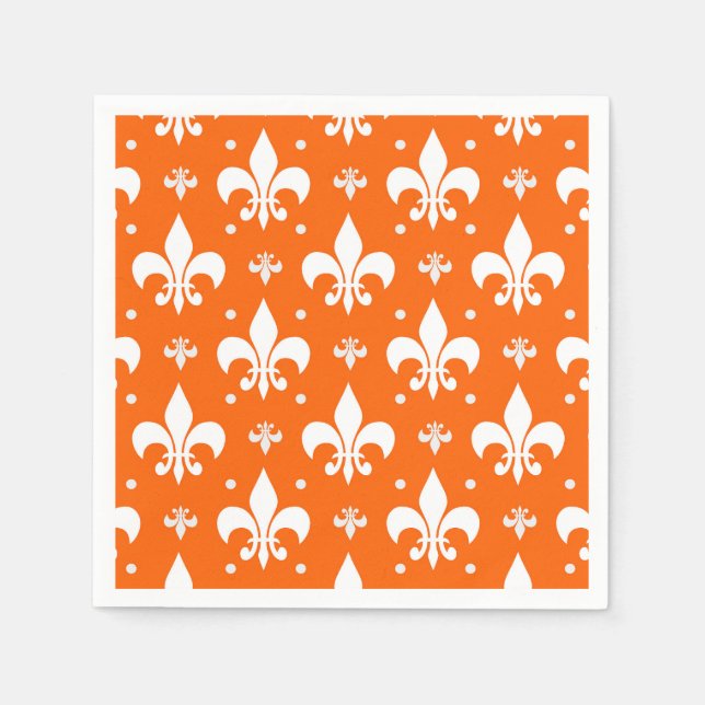 Orange Background Fleur-de-lis Muster Design Serviette (Vorderseite)