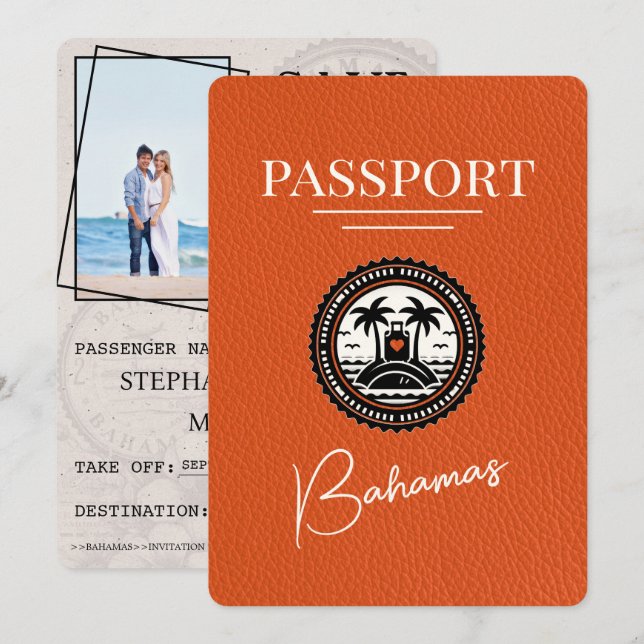 Orange Bahamas Passport Save the Date (Vorne/Hinten)
