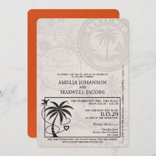 Orange Bahamas Passport Wedding Einladung