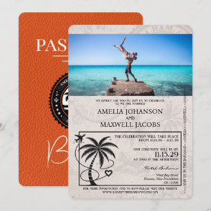 Orange Bahamas Reisepass Hochzeit Einladung