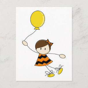 Orange Balloon Girl Postcard Postkarte