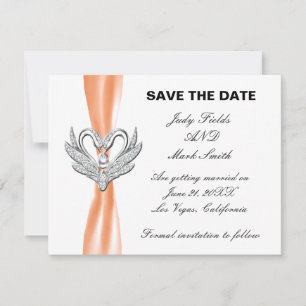 Orange Band Silber Schwäne Save The Date Karte