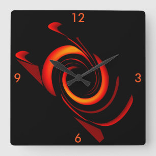 Orange Bang Moderne Wall Clock auf Black 4 Zuhause Quadratische Wanduhr