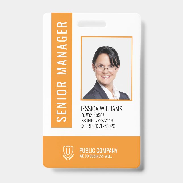 Orange Barcode Staff Employee ID Abzeichen Ausweis (Vorderseite)