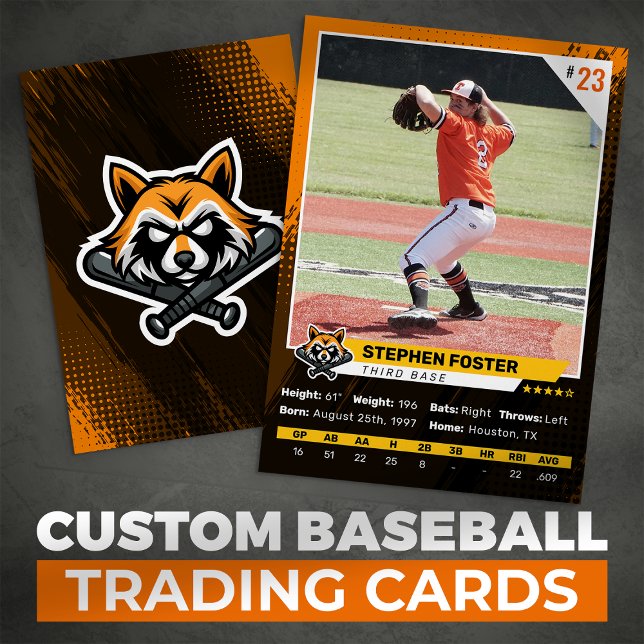 Orange Baseball Trading Card Foto Baseball Logo Telefonnummerkarte (Von Creator hochgeladen)