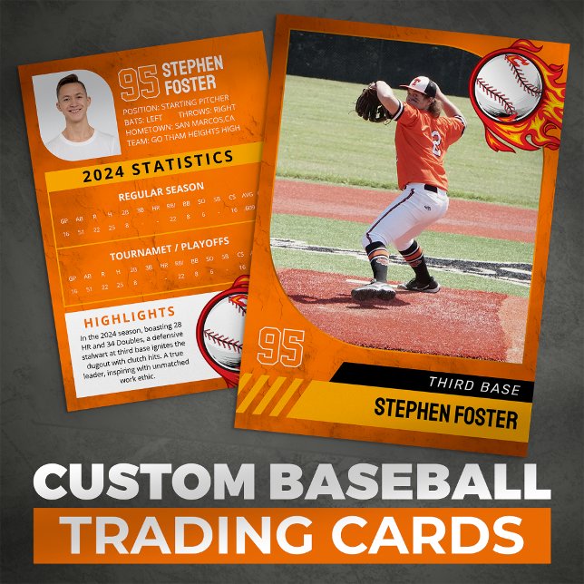 Orange Baseball Trading Card mit Foto und Staaten Telefonnummerkarte (Von Creator hochgeladen)