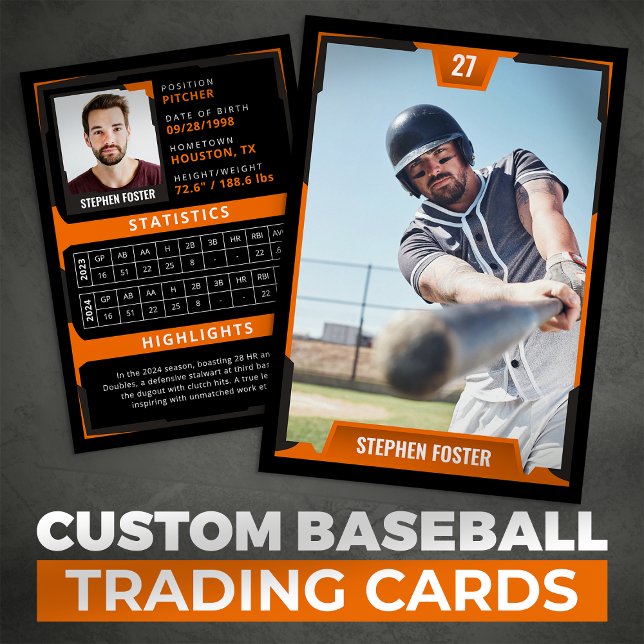 Orange Baseball Trading Card - Spielerprofil Telefonnummerkarte (Von Creator hochgeladen)