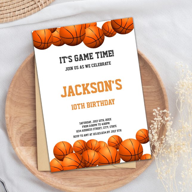 Orange Basketball Einladung zum Geburtstag (Orange balls Basketball Invitations)